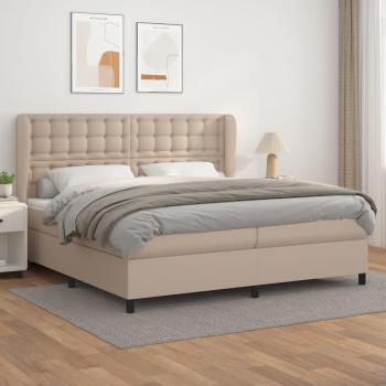 Cama Box Spring con Colchón de Cuero Sintético Cappuccino 200x200cm