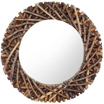 Espejo redondo de pared de madera de teca 60 cm