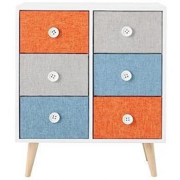 Cajonera Compacta Rebecca de 6 Cajones en Madera y Tela Colorida, Ahorro de Espacio, Estilo Moderno