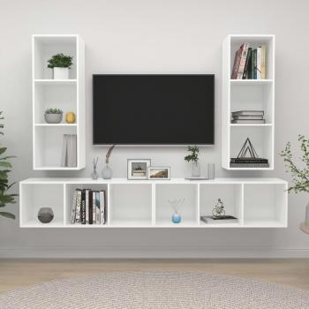 vidaXL Muebles de salón de pared 4 piezas - Mueble TV aglomerado blanco