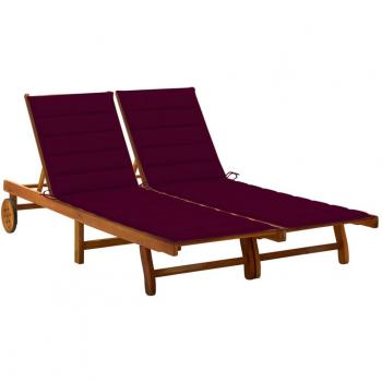 2-Person Acacia Wood Garden Sun Lounger with Cushions
