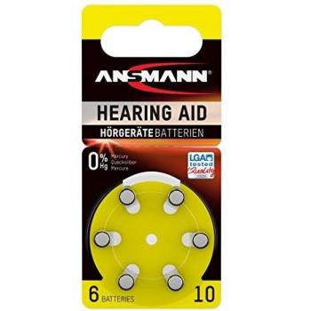 Ansmann 5013223 - Pila para audífono 10 zinc aire, 1,4V PR70 AZA10, 6 unidades, color amarillo