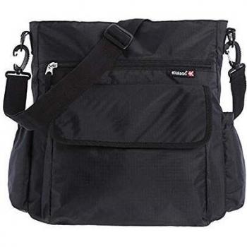 Kiwisac City Negro Bolso para Carro de Bebé Universal | Color Negro | Diseño Elegante | Bolso Organizador, Bandolera Ajustable y Cintas de Sujeción 36x12x34 cm