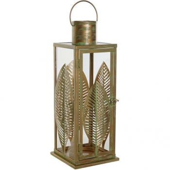 Farol DKD Home Decor Dorado Metal 16,5 x 16,5 x 50 cm Hoja de planta
