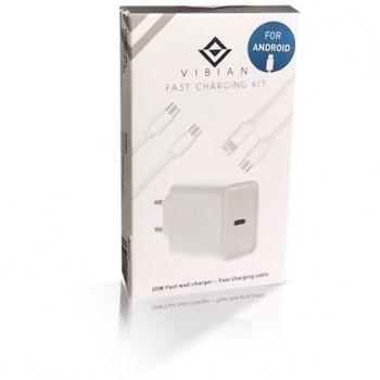 Cargador de pared Vibian carga rápida 1 puerto USB-C 20W con cable USB-C Android