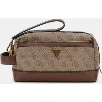 Guess HMEVZL-P2243 Beige Logo Print Zippered Pouch Clutch Bag