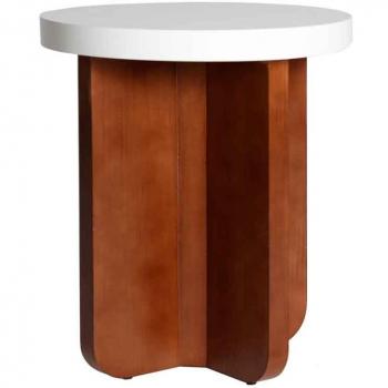 Mesita Auxiliar Redonda Marrón y Blanco de Madera DM de 46x46x54cm