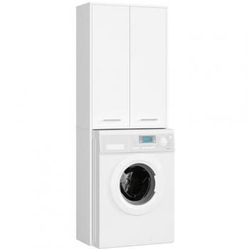 Columna de baño AKORD FIN para lavadora empotrada, 2 puertas, 4 estantes, color blanco mate, dimensiones 64x30x180 cm