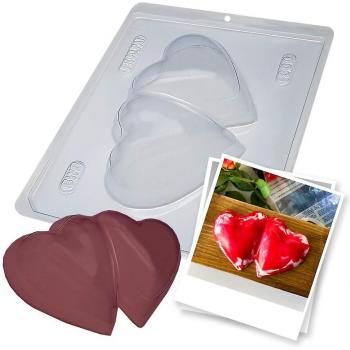 Molde Especial 3 partes Doble corazón BWB 842 de silicona para chocolate caliente, capacidad de 1 cavidad, peso de 119-250g, material plástico PET tridimensional, ideal como accesorio y utensilio de rep