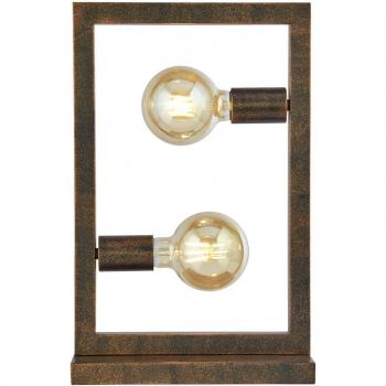 Lámpara de mesa Rustic en marrón rojizo, Lámpara escritorio moderna Oblungo acero marrón 2 luces E27