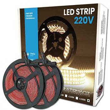 Rollo de 5 metros de Tira de Luz LED Directa a 220v, Impermeable IP65, Corte cada 10cm, 12W/m, 120 LED/m, Color Blanco Frío (6500K)