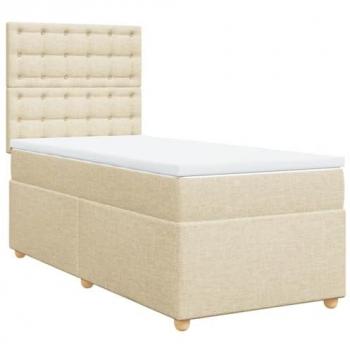 Cama box spring con colchón de muelles en tela color crema 80x200 cm