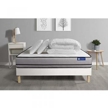 Pack Colchón Viscoelástico Actimemo 160x200 cm - Muy Firme - Incluye Sommier Blanco, 2 Almohadas y Edredón - Altura: 20 cm