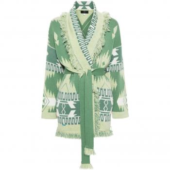 Alanui Women's Icon Jacquard Cashmere Cardigan in Green | Size Small | LWHB064R24KNI001