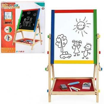 WOOMAX - Pizarra niños, Pizarra infantil caballete, WOOMAX pizarra, mide 40x36,5x68 cm, Pizarra doble cara, Incluye tizas, borrador y marcador negro, Pizarra de pie para niños, +3 años