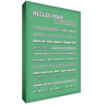 El pequeño ayudante, Lona, con la razón por escrito: Reglas de la familia [en inglés], Color: verde, 40 x 30 cm