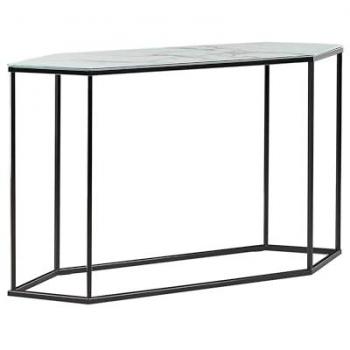Consola de Vidrio Templado Blanco y Negro 120 x 35 cm Efecto Mármol con Patas de Metal Negro Glamour Moderna