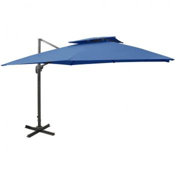 Sombrilla voladiza con doble techo azul celeste 300x300 cm