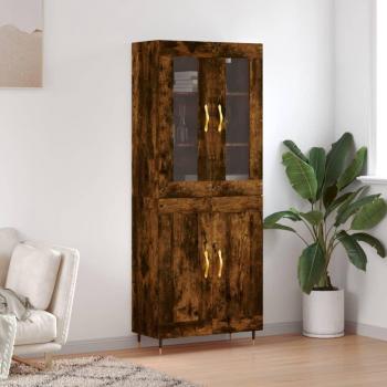 Aparador Alto de Madera Contrachapada 69,5x34x180 cm con 2 Puertas y Cajón - Mueble de Almacenaje Moderno en Roble Ahumado