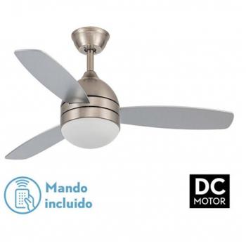 Ventilador de Techo Maestral 30W DC Níquel con 3 Aspas Reversibles Plata/Haya, 6 Velocidades, Iluminación LED 2850lm, Control Remoto, Función