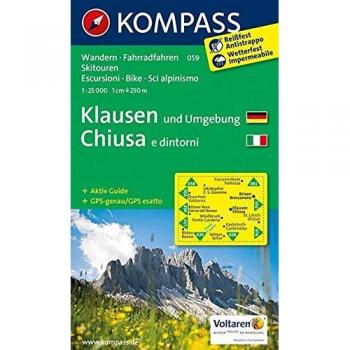 Mapa excursionista y topográfico 059 Klausen y alrededores - Chiusa e Dintorni 1:25.000 con guía corta, rutas en bicicleta y pistas de esquí alpinas, precisión GPS