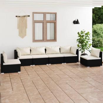 Conjunto de muebles de jardín 6 piezas con almohadas de polyrattan negro