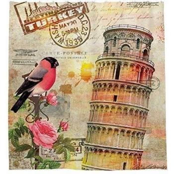 whiangfsoo elegante torre de Pisa Decoractive impermeable poliéster cortina de ducha maletero, poliéster, #2, 66x72