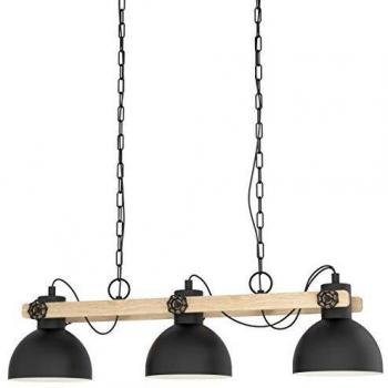 Lámpara Colgante Vintage Eglo Lubenham 3 Luces E27 Madera Negra y Marrón