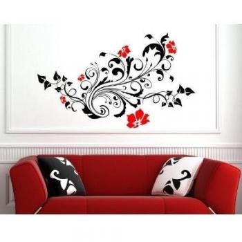 Flores de colores de la pared del vinilo adhesivo, Black/Strawberry Red, Large: 60cm x 90cm