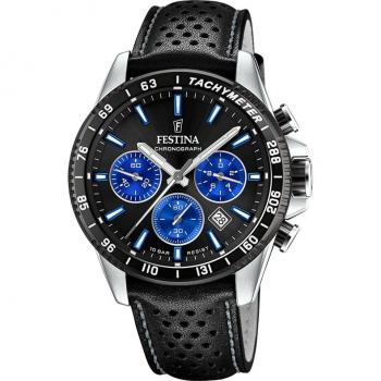 Reloj Festina Timeless Chronograph F20561/6 para Hombre con Esfera Negra y Correa de Piel Negra
