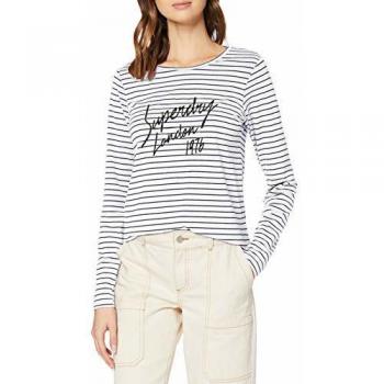 Superdry Adelina Graphic Top Camisa Manga Larga para Mujer, Blanco