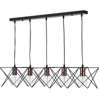 Lámpara colgante Midi 5 luces negro mate y cobre pulido, estructura de alambre, color negro con detalle de cobre brillante, compatible con 5 bombillas E27