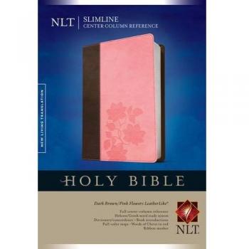 SLIM Center Column Reference Bible NLT Brown/Pink TuTone Leather Like