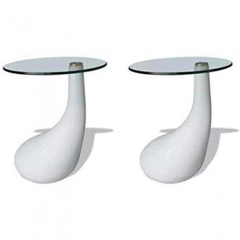 vidaXL Coffee Table Set of 2 with Round Glass Top High Gloss White