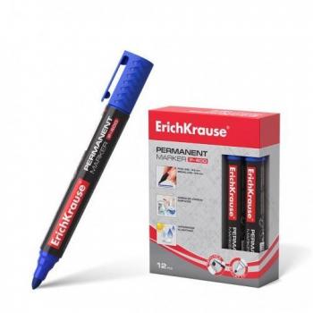 Lote de 12 unidades ErichKrause Marcador Permanente P-400 - Punta en Forma de Bala - Resistente a Multiples Superficies - Color Azul
