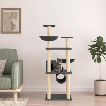 Rascador para Gatos Árbol con Postes de Sisal 141 cm Color Gris Oscuro