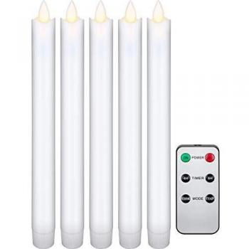 Set de 5 velas LED de cera auténtica blancas, interiores, a pilas, con control remoto