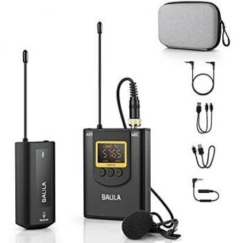 Microfono Inalambrico Profesional para Móvil,Cámara- UHF Sistema de Micrófono de Solapa Inalámbrico Recargables con 1 Transmisores y 1 Receptor para Grabar Entrevista Youtube Podcast Vlog - BALILA