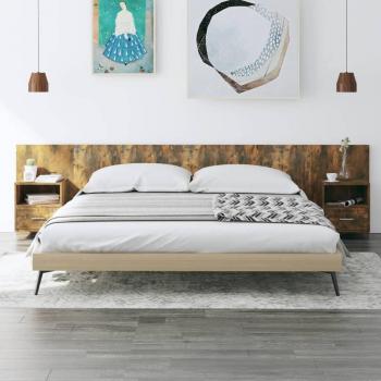 Cabecero de cama con mesitas madera contrachapada roble ahumado vidaXL