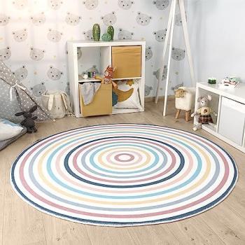 Alfombra Infantil Redonda Niloya 365, Lavable en Lavadora, Multicolor, Ø 120 cm, Corto Pelo