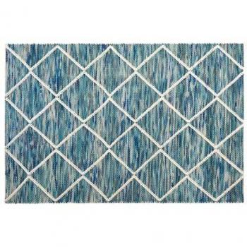 Alfombra moderna de lana azul 140 x 200 cm con patrón geométrico Belenli