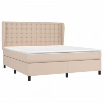 Cama box spring con colchón de cuero sintético capuchino 160x200cm marrón