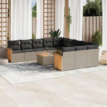 12-Piece Grey Poly Rattan Garden Sofa Set with Cushions