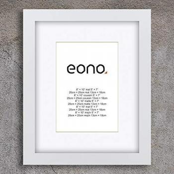 Eono by Amazon - Marco de Fotos de Madera Maciza y Cristal de Alta Definición para Pared Fotos de 13x18 cm con paspartú y de 20x25 cm sin paspartú Blanco
