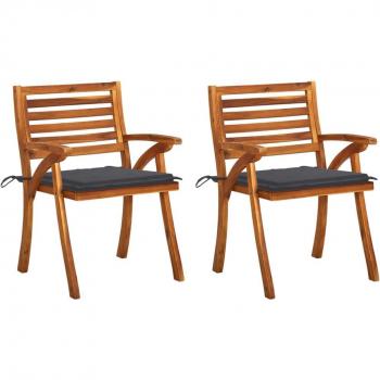 Sillas de comedor jardín con cojines 2 uds madera maciza de acacia