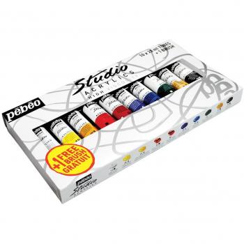 Pébéo 833311 Estuche 10 tubos 20 ml surtidos + 1 brocha cerda “beau blanc”, multicolor