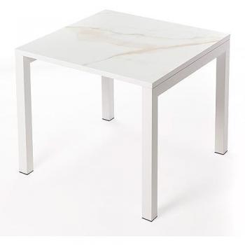 Mesa Cerámica Luxury Gold 90x90x75cm Blanca, Apta para Interior y Exterior, Superficie Porcelánica y Estructura de Acero SmarTile
