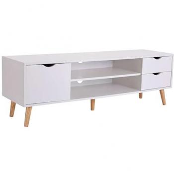 Mesa TV Fiano Melamina Blanca 140 cm | 3 Cajones y 1 Estante | Diseño Moderno con Patas