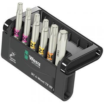 Juego de puntas Bit-Check 6 Wood TORX HF 1 - Wera, incluye 6 piezas de puntas TORX, diseño ergonómico para un mejor agarre, fabricadas en acero de alta calidad para mayor durabilidad