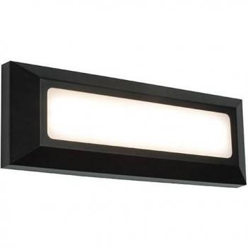 Aplique de pared exterior Severus - Policarbonato esmerilado, 1 bombilla, 8cm, plástico ABS negro, integrado con luz LED, IP65